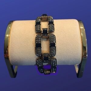 HEIDI DAUS Square Link Bracelet w/Montana Blue/Clear Crystals, NWOT